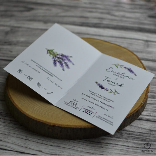 Lavender - Rustykalne zaproszenia z lawendowym bukietem