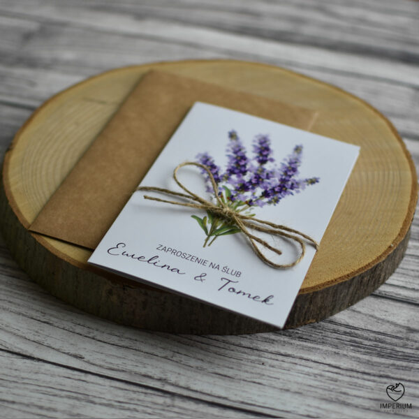 Lavender - Rustykalne zaproszenia z lawendowym bukietem