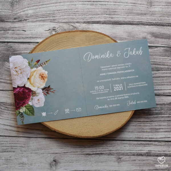 Daniella - Błękitne zaproszenia z różami