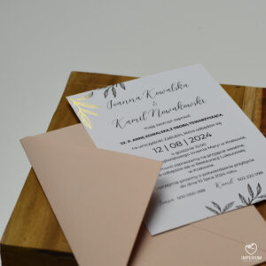 Lydia - minimalistyczne złocone zaproszenia z listkami
