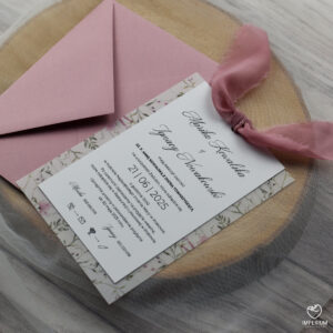 Melody – delikatne różowe zaproszenia ślubne z kalką i szyfonem