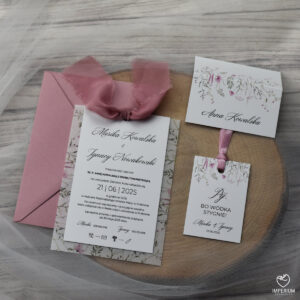 Melody – delikatne różowe zaproszenia ślubne z kalką i szyfonem