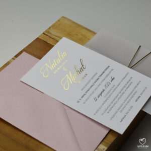 Ivy - minimalistyczne złocone zaproszenia ślubne z kalką i sznureczkiem